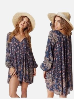 Free People Lucky Loosie Floral Print Swing Boho Style Mini Dress